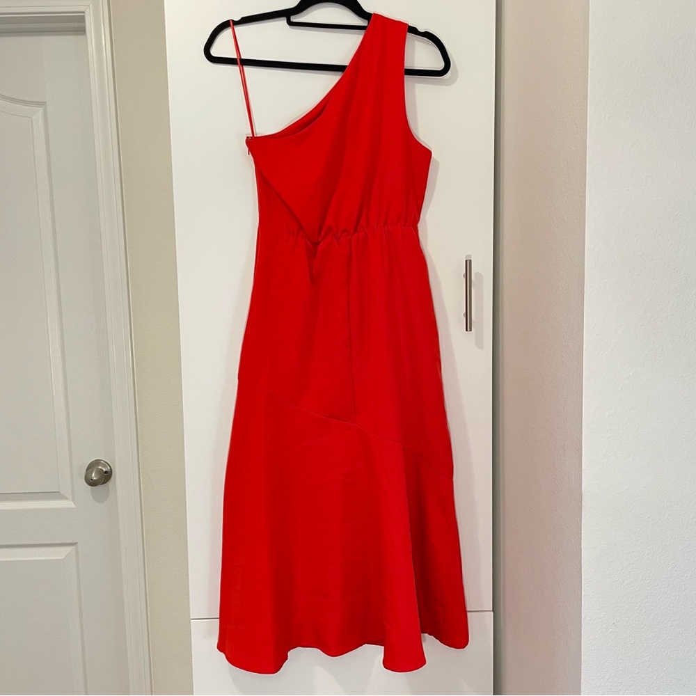 NWT Sam Edelman Cady One Shoulder Satin Midi Dress in Coral Size 8 - Picture 4 of 10